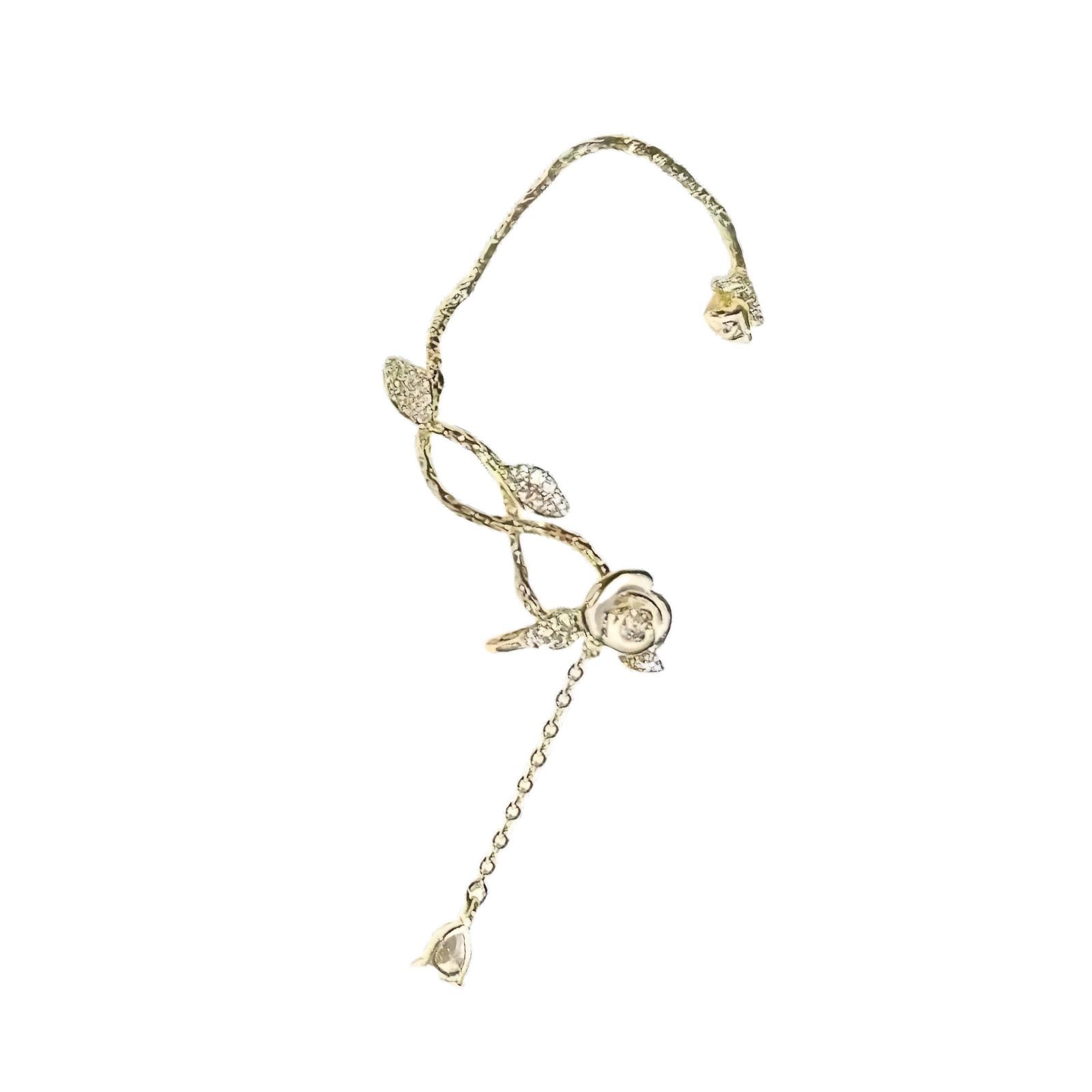 

Елегантний каф на вухо з камелією та китицями, кліпса на вухо з блискучою цирконовою квіткою, аксесуар для жінок, модна біжутерія 2