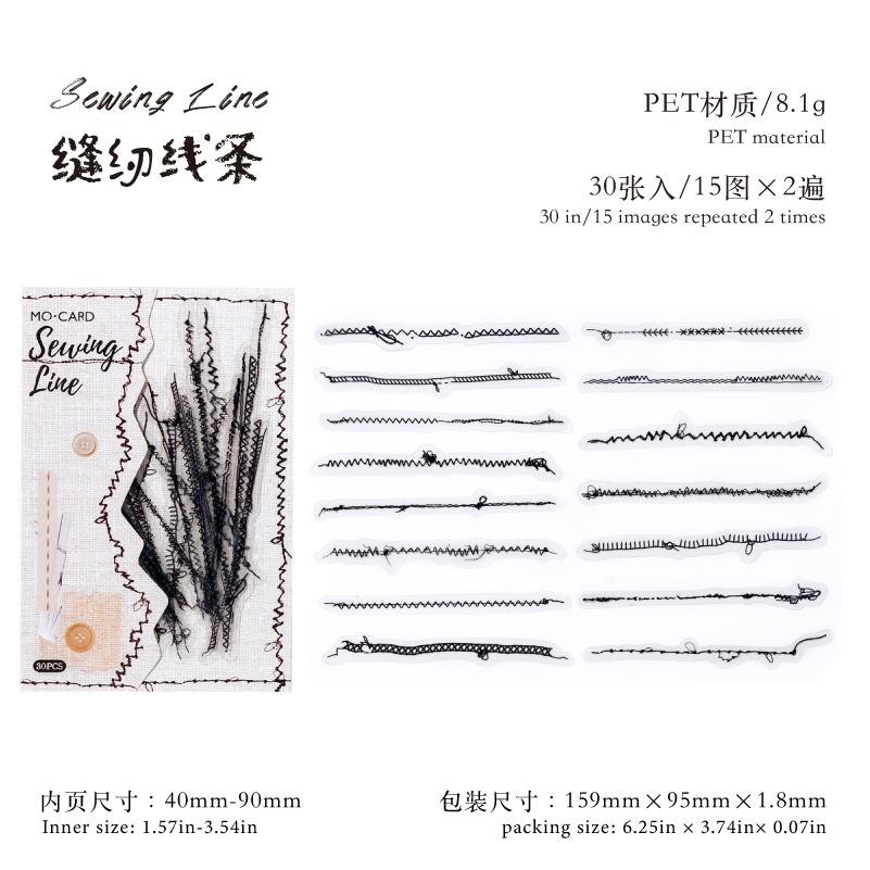 

30pcs Sewing Studio Series Creative Sewing Line Traces PET Stickers DIY Diary Scrapbook Handmade Aesthetic Stickers