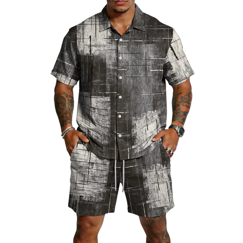 Men's Casual Lightweight Breathable Short-Sleeve Shirt And Shorts Set