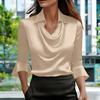 Satin Shirts For Womens Cowl Neck 3/4 Length Sleeves Dressy Fashion Pullover Tee Shirt Blouse Tops