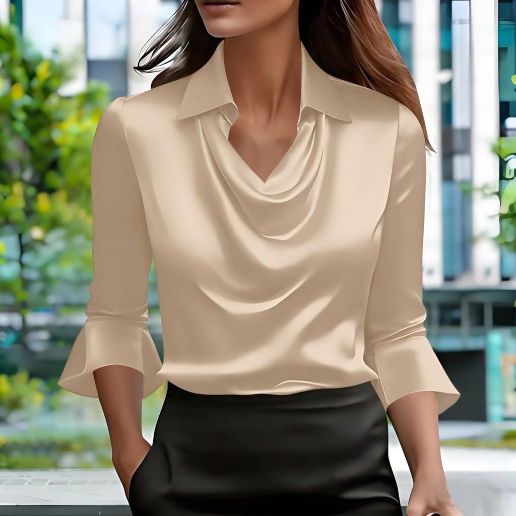 Satin Shirts For Womens Cowl Neck 3/4 Length Sleeves Dressy Fashion Pullover Tee Shirt Blouse Tops