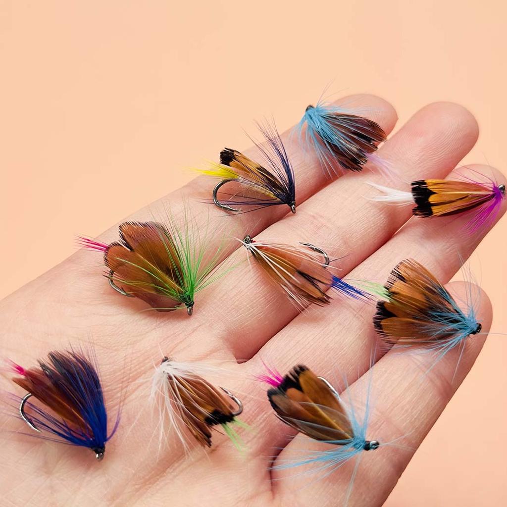 24Pcs/Box-Dry Fly/Handcrafted Mixed Colors Moth Bait Fly Fishing Kit for Trout Bass Salmon (Butterfly) Material Artificial Feather&Rayon