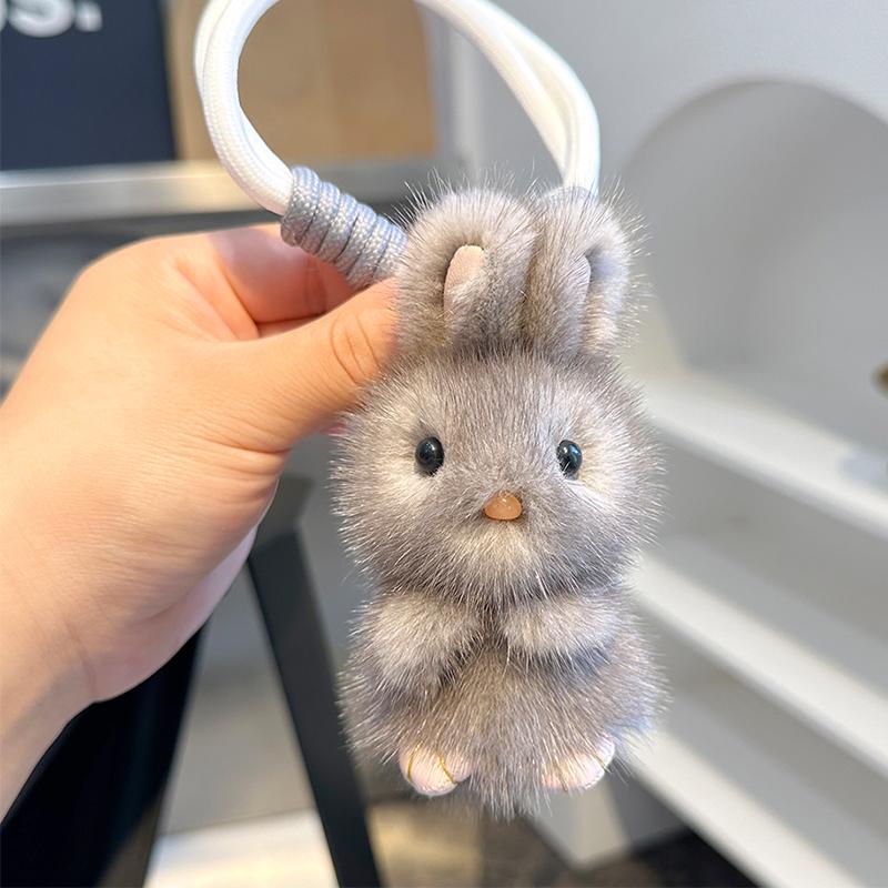 Cute Mink Fur Bunny Keychain Keychain Ladies Car Bag Pendant Fashion Accessories Fluffy Key Ring Girl Bag Pendant