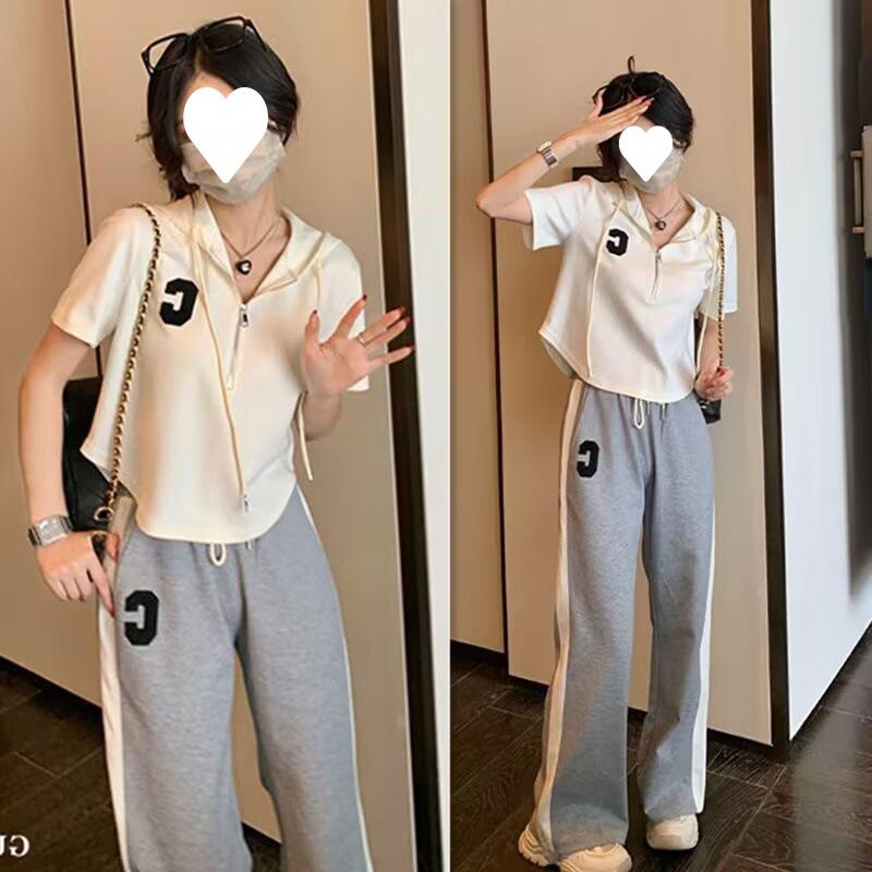 Casual and Sporty Women's Summer Korean Fashion Large Size Loose Hooded Short-sleeved Two-piece Suit