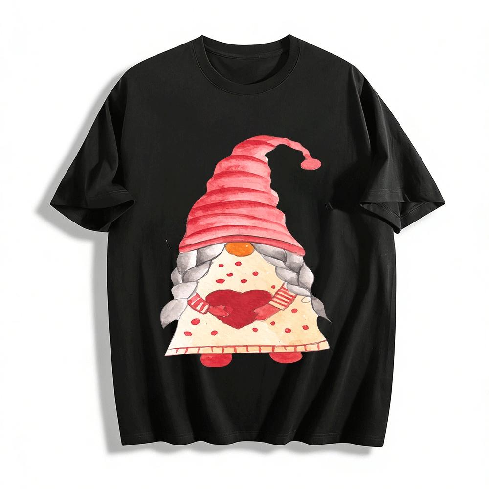 

Heart Red Hat Gnome Print Casual Sweatshirt For Women Pure cotton T-shirt 6XL