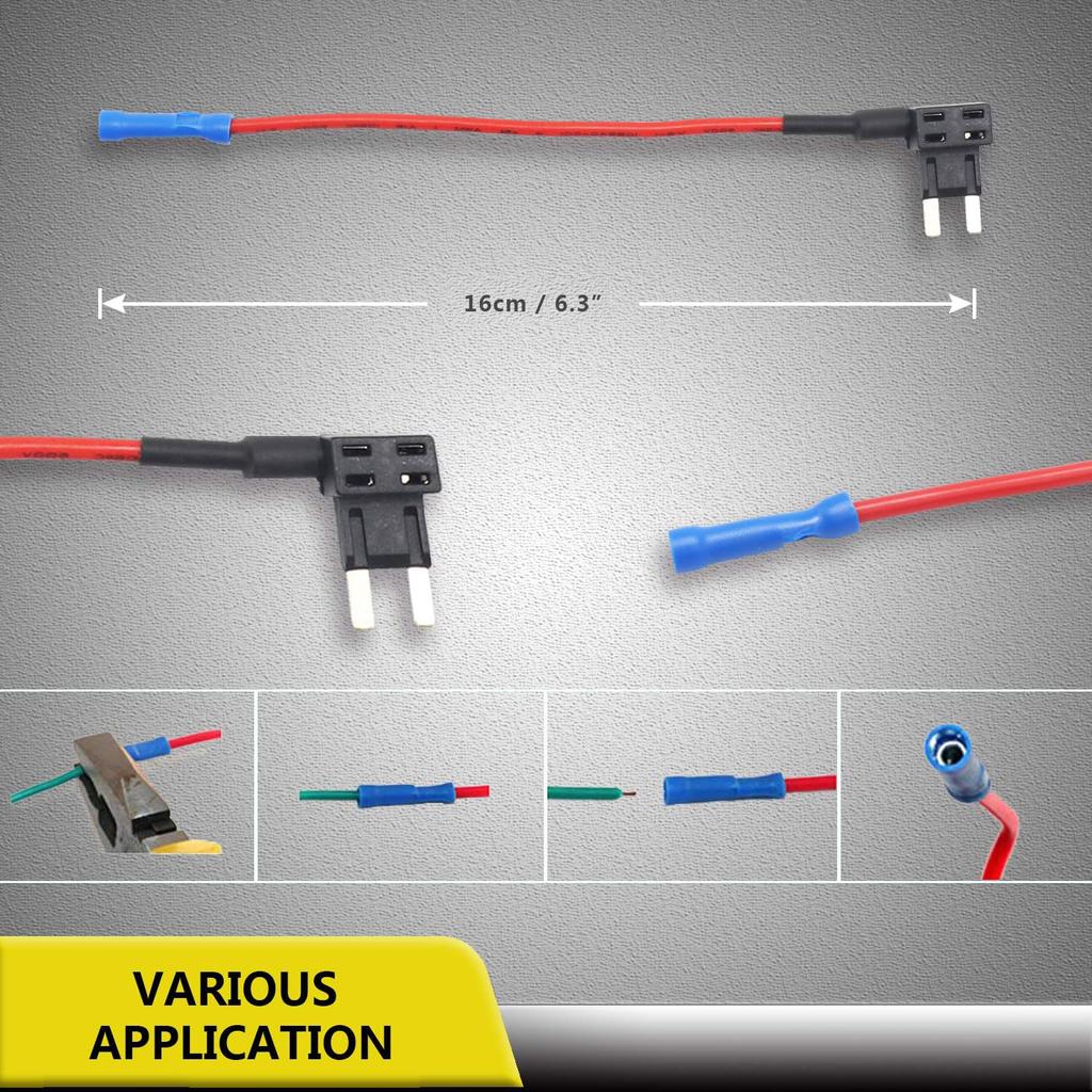 FT2-10 10 Pack 12V Car Add-a-Circuit Fuse Tap Adapter Mini ATS Blade Automotive Fuse Holder with 10pcs 10A, 20A Fuses