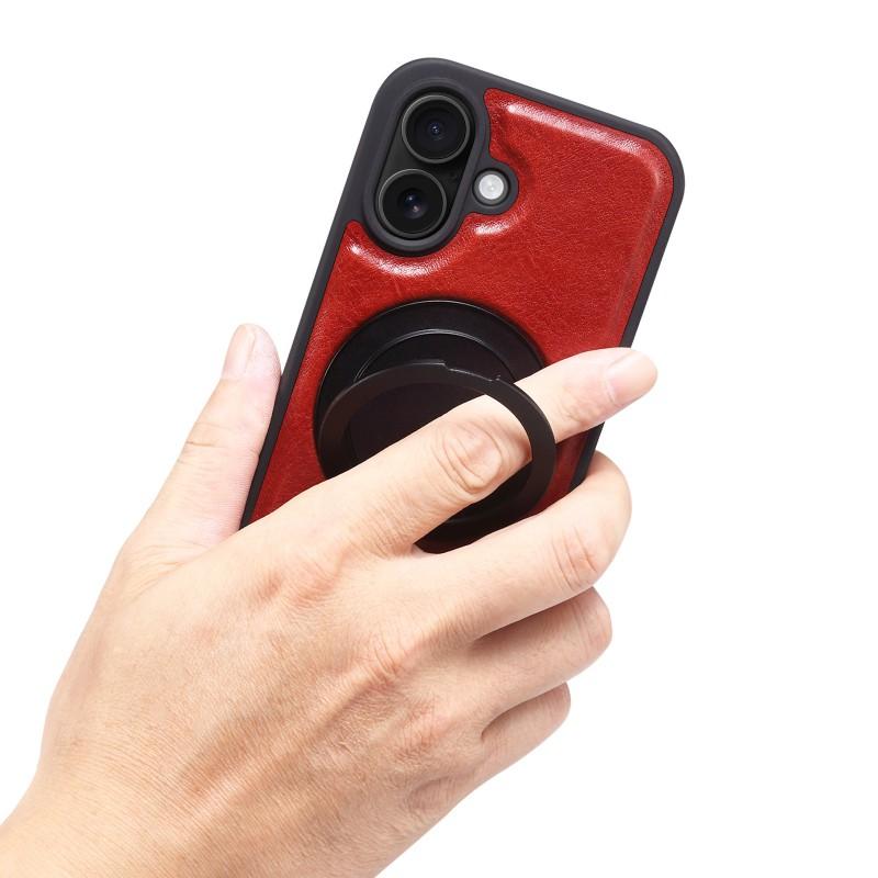 Denior 18 Pro Max Genuine Leather Rotating Magnetic Phone Case With Ring Stand IPhone 16/17 Series