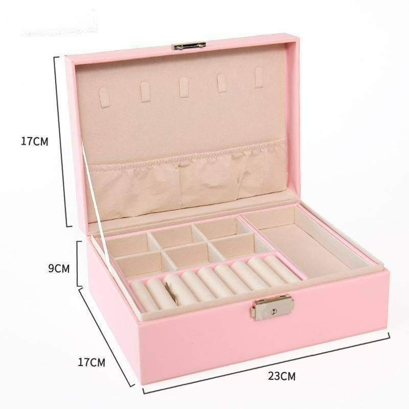 Double Jewelry Box Large Capacity Leather Jewelry Storage Box with Lock Earrings Jewelry Ring Necklace Bracelet Storage Box