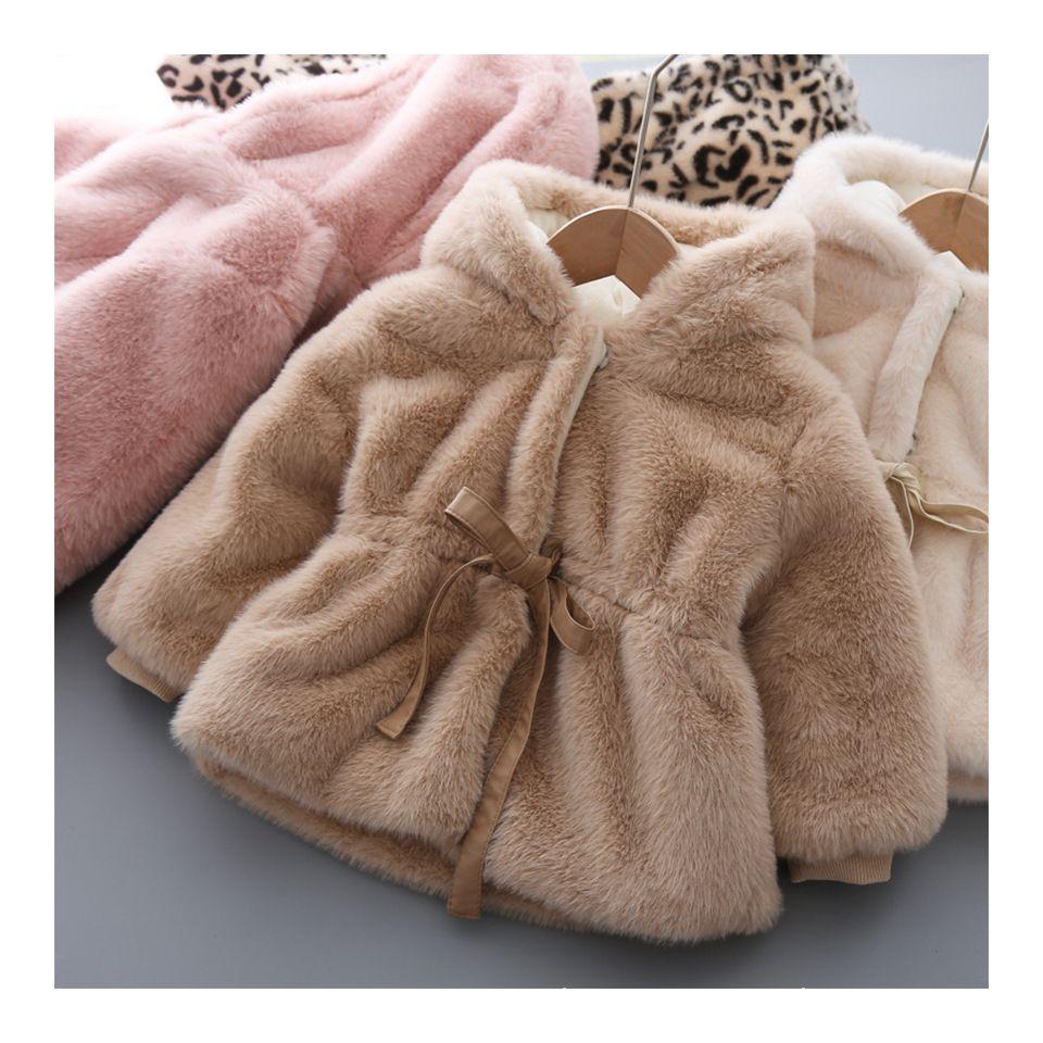 Winter Girls Coat Warm Mink Fur Padded Thickened Long Sleeve Hooded Coats Baby Kids Children Jacket Outerwear