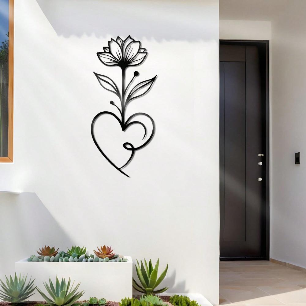 Large Floral Metal Wall Sculpture Laser Cut Iron Heart Base Heavy Duty Statement Art Home Decor Gift