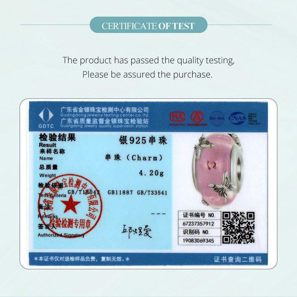 WOSTU Argent Sterling 925 Perles en Verre Rose Breloque Papillon Transparent Convient Femmes Bracelets Originaux Bijoux DIY