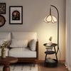 Chinese-Inspired Floor Lamp with Side Table and Storage, Perfect for Living Room Décor