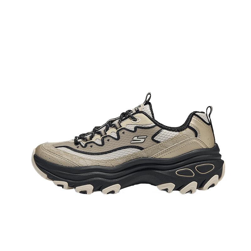 Skechers Outdoor Womens Mesh Synthetic Leather Round Toe Thick Sole Lace-Up Shock Absorbing Breathable Low-Top Dad Shoes Kids sneaker 180399-TPBK 36