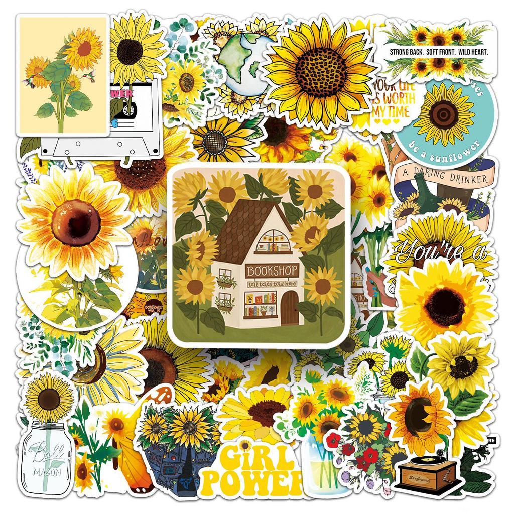 50 Waterproof Sunflower Cartoon Graffiti Stickers for Notebook & Luggage Decoration