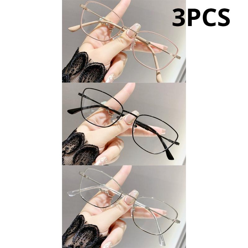 

3Pcs Metal Frame Cat Eye Photochromic Myopia Glasses Ultra Light Unisex Near Sight Glasses Eye Protection Eyewear +4.0