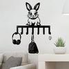 Vintage Iron Wall Mount Key Holder with 7 Hooks, Handmade Rabbit Shaped Entryway Decor for Animal Lovers
