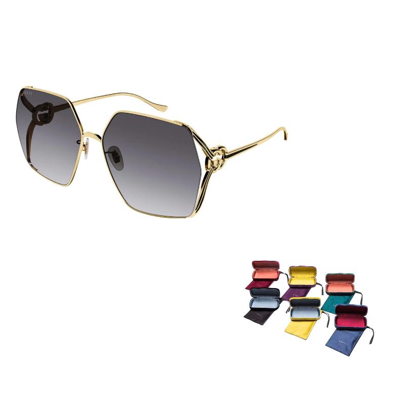 GUCCI Temple Logo Shape Metallic Irregular Sunglasses Women's Gold