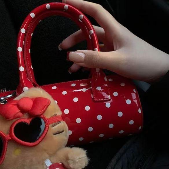 Korean Style Polka Dot Cylinder Handbag Sweet Cute Soft Fashion Women Boston Bag Ladies Leather Unique Shoulder Crossbody Bag