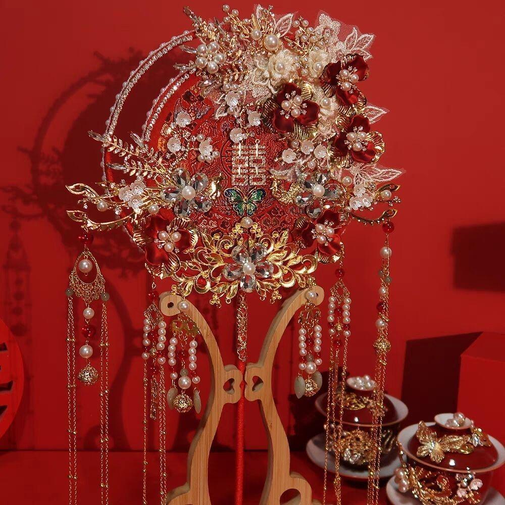 Luxury Double-Sided Phoenix Round Fan for Bridal, Xiuhe Dress, and Ancient Style; Perfect Gift for Bestie.