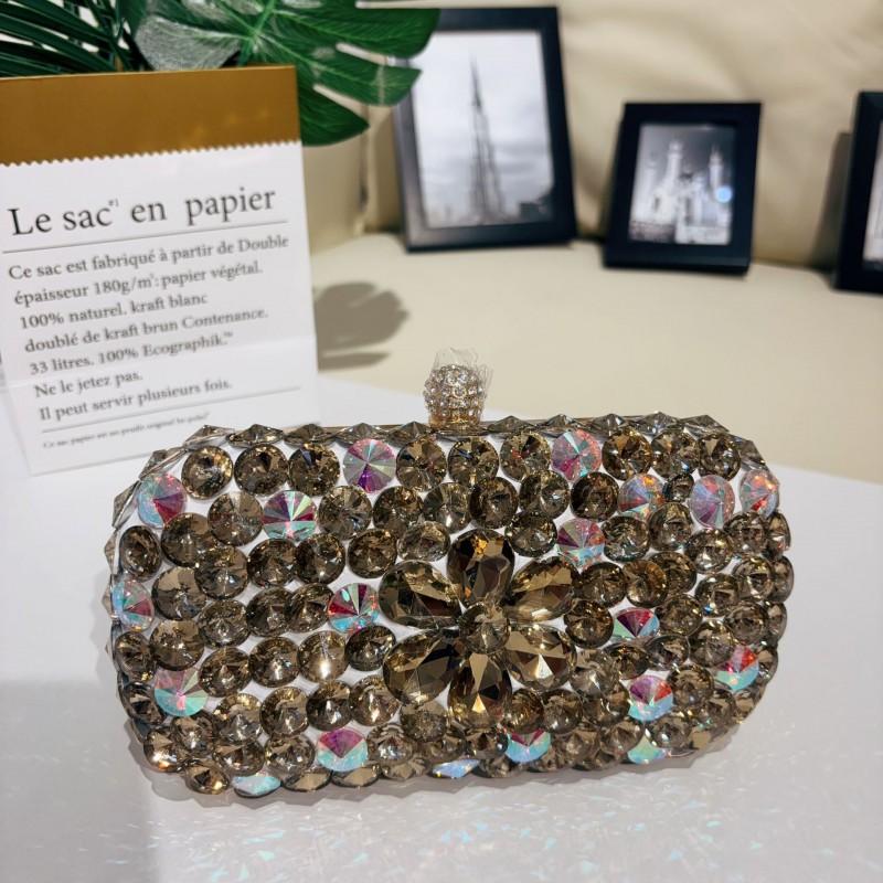Elegant Rhinestone-Embellished Chain Shoulder Bag Women Butterfly Shape Hard PVC Evening Clutch In Black Gold