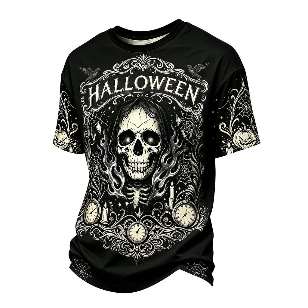 Men's Casual Short Sleeve Neck T-Shirt with Halloween Print Lightweight Breathable