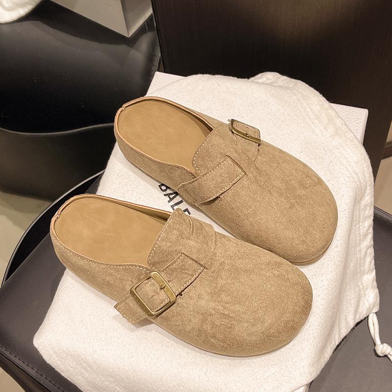 

Летние шлепанцы на толстой подошве, с закрытым носком, модные полушлепанцы 2025, повседневные шлепанцы для улицы, женские 35 хаки