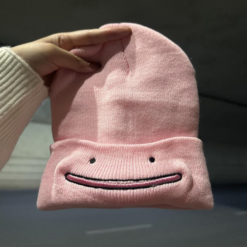 Cute Cartoon Embroidered Smiley Face Knitted Hat Women's Autumn and Winter New Fashion Versatile Warm and Cold Wool Hat Cold Hat