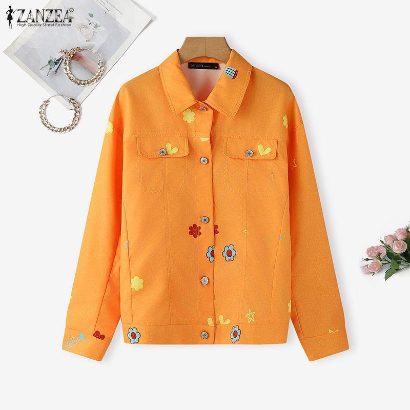 ZANZEA Women Casual Turn Down Collar Long Sleeve Print Blouse