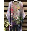 T-shirt Estiva da Donna Stampa Colibrì Pavone Girocollo Coda Comoda Manica Corta Oversize Orlo Irregolare Top