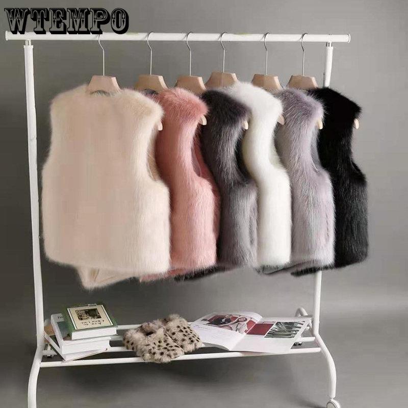 Pelzweste Frauen Kurze Oberbekleidung Herbst Winter Nachahmung Kaninchenfell Weste Weibliche Mode Warme Plüsch Weste Damen Jacke