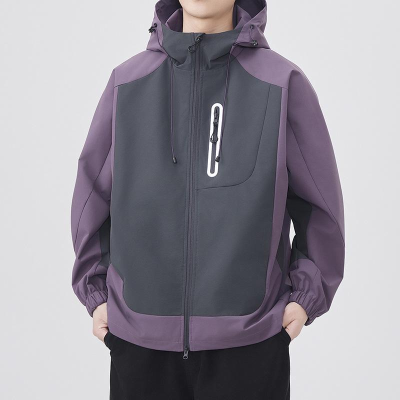 Hooded Color-blocked Jacket Men's Zipper Decoration Spring Clothes New Men's Slim Youth Outdoor Casual Jacket Jacket