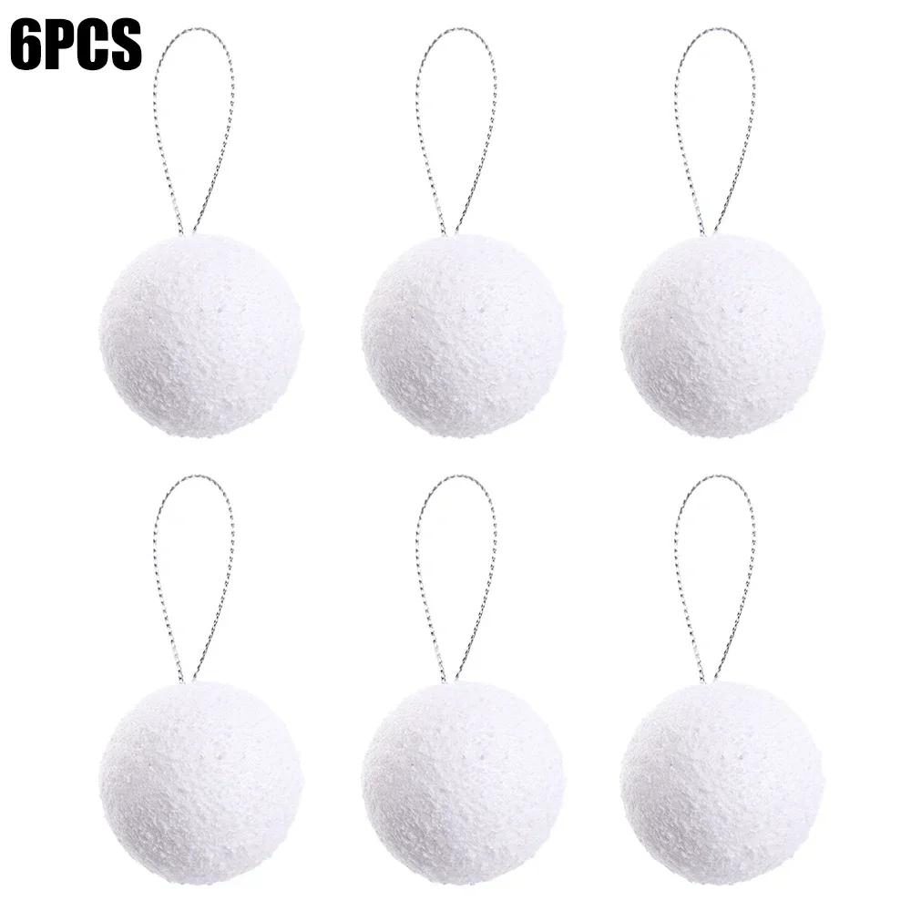 12/6Pcs White Christmas Ball Round Foam Balls Xmas Tree Hanging Ornaments Home Wedding Party Festival Decoration Globe Supplies