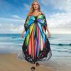 Colorful Printed Boho Beach Kaftan Dress Women Plus Size Maxi Summer Cover Up Rayon Bathing Suit