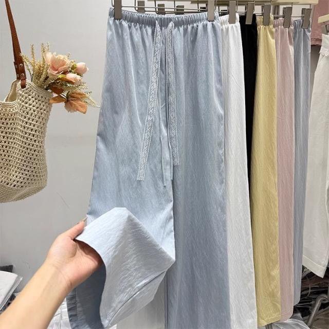 

Женские синие брюки прямого кроя с кружевной кулиской | Эластичная талия Драпирующиеся Свободные Повседневные Брюки на Лето-Осень XL