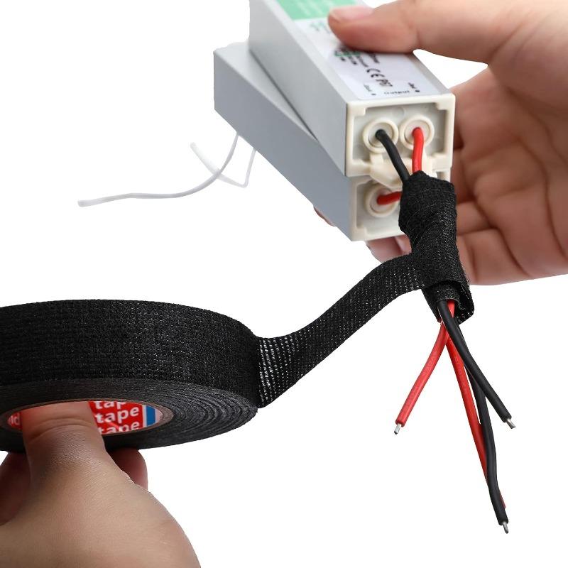 15-60M Electrical Insulating Tapes Waterproof Heat-resistant Black Adhesive Harness Cable Bundle Auto Wiring Fabric Organizer