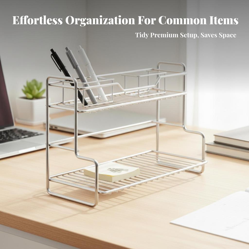 Desktop Storage Rack with Guard Rail Multipurpose Shelf Stable for Desk