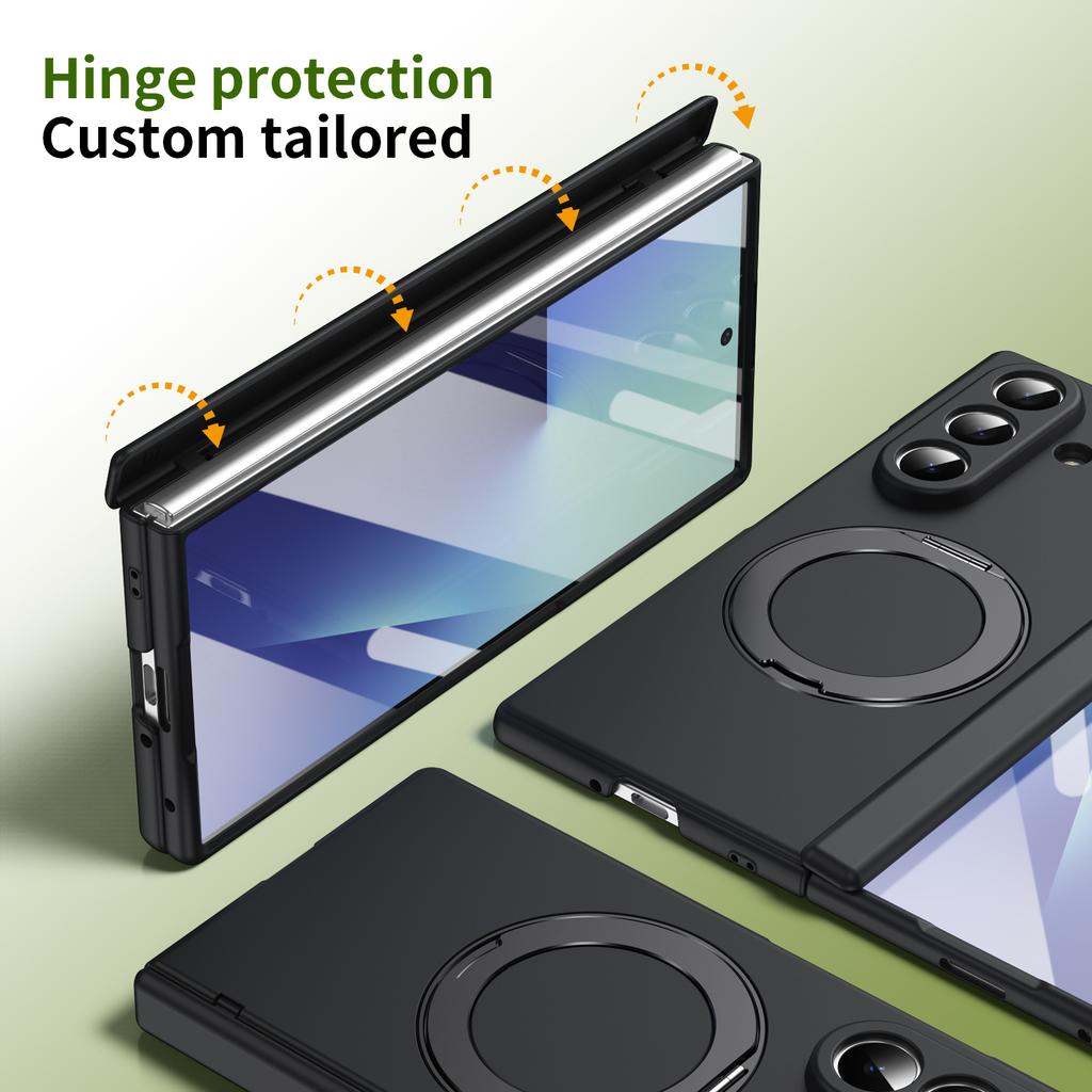 Full Back PC Cover Magnetic Phone Case with 360° Alloy Kickstand Holder Compatible with Galaxy Z Fold 7/6/5/4 with Glass Film