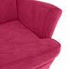 Velvet Armchair with Footstool in Burgundy Red