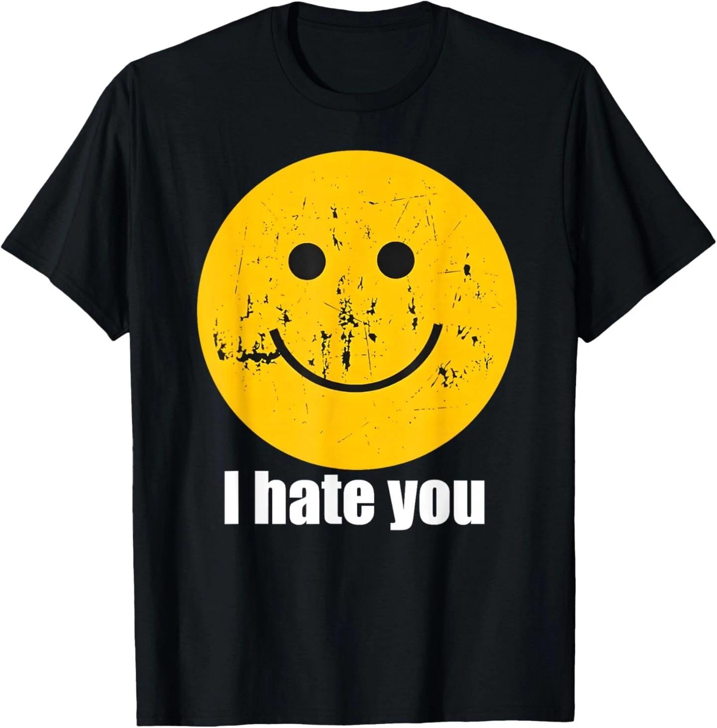 I Hate You Retro Vintage Yellow Happy Smile Face I Hate You T-Shirt XL