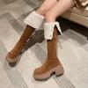 Over-knee boots retro two-wear leather boots autumn and winter new velvet thickened western boots tall knight boots