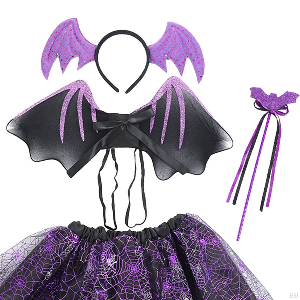 Halloween Costume Set Headband Hair Band Clothes Outfits Tutu Skirt and Wing Festival Theme Party