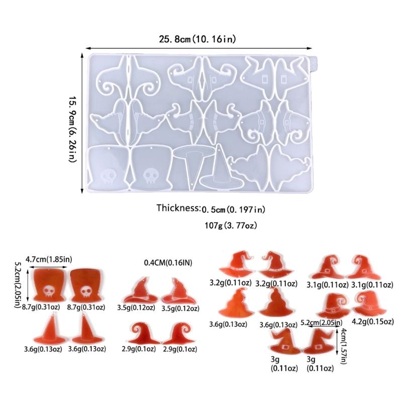 Halloween Geometric Witch Hat Earring Epoxy Resin Silicone Mold Luggage Bag Tags Casting Molds with Hole for DIY Crafts