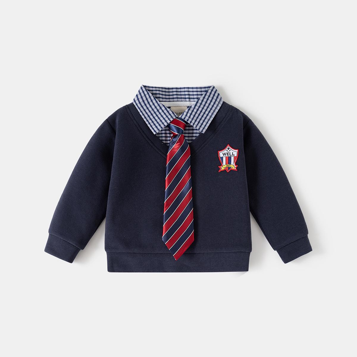 

Children s 2026 College Style Two-Piece Hoodie with Shirt Collar - Trendy Boys Top 110 cm темно-синього кольору