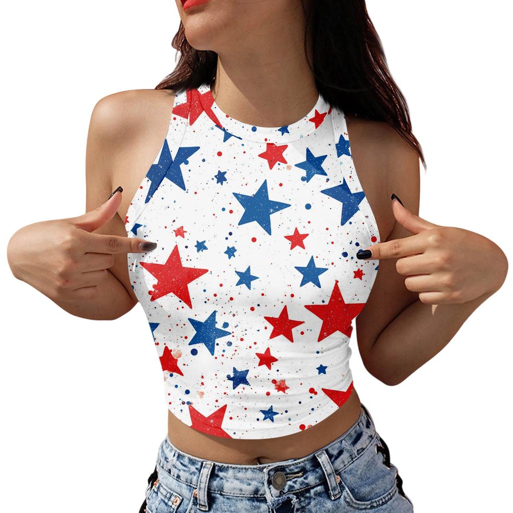 Women's Fashion Independence Day Print Sleeveless Base Tank Top