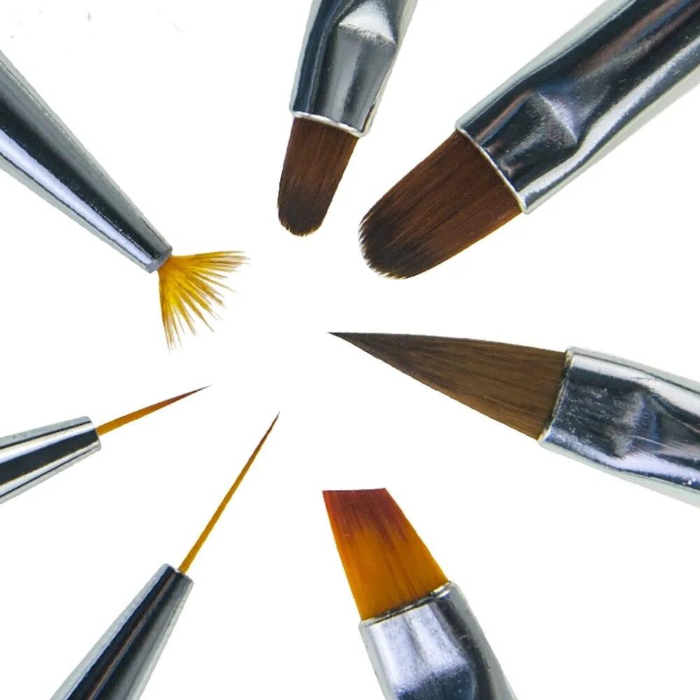 Nail Brush 7Pcs/set Nail Art Brush Set Gel Nail Painting Brushes with Rhinestone Handle Nail Liner Brush Nail Drawing Pen