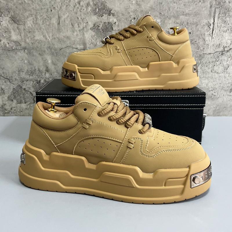 Herren Weiße Plateau-Sneaker Dicke Sohle Freizeitschuhe Design Trendige Brot-Schuhe Unisex Bequem Tägliches Tragen