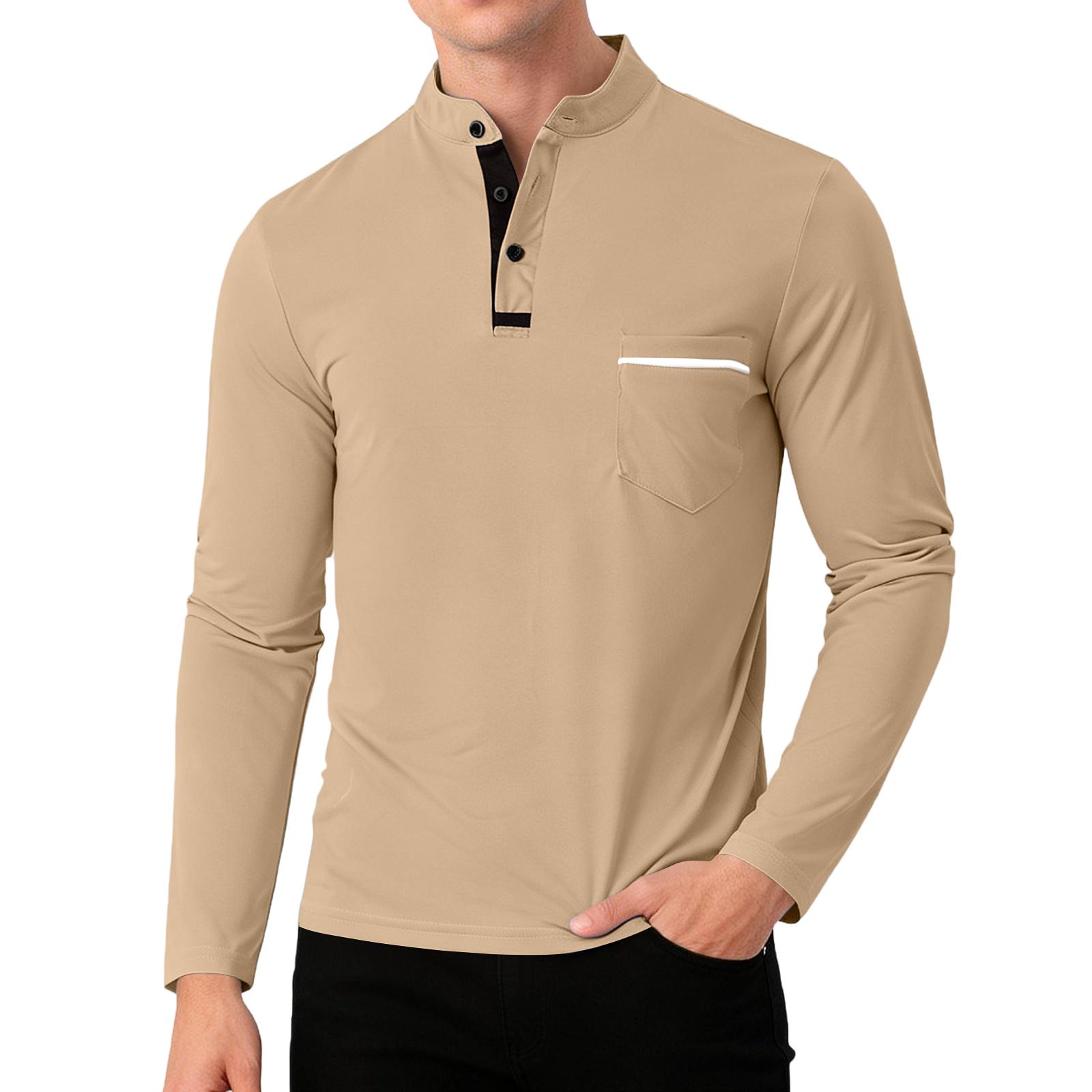 

Men s Spring Button-Up Shirt Long Sleeve Pockets Casual Shirt Male XXXL хакі