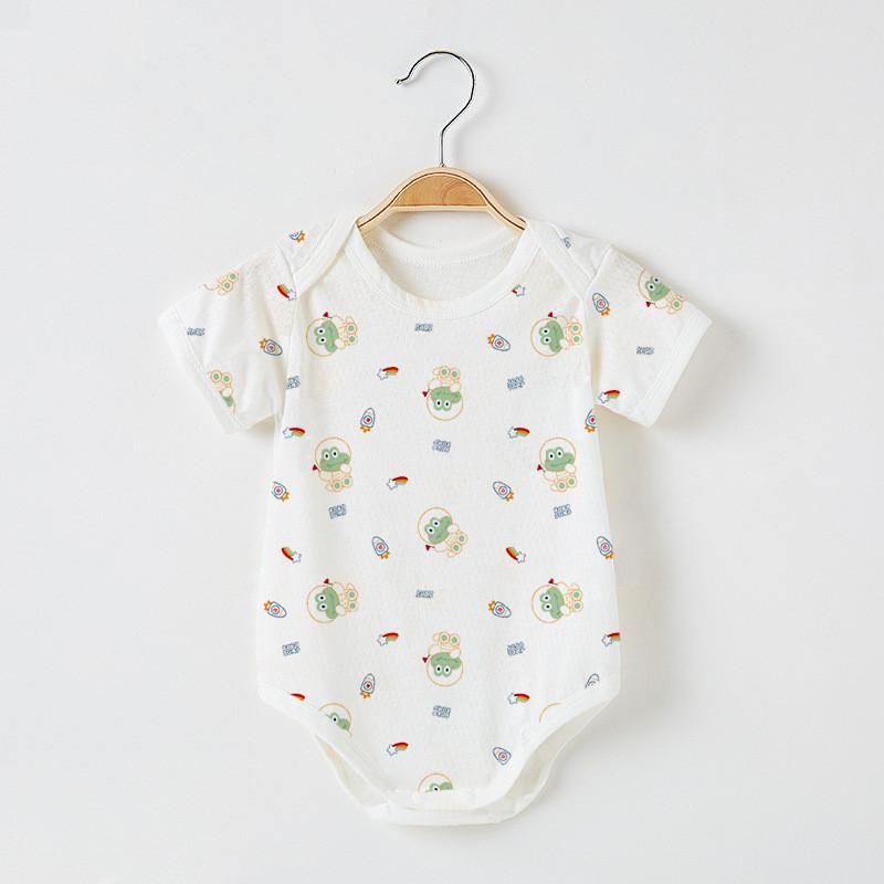 Dinosaur Moon Rabbit Flower Bear Print Baby Summer Cotton Short Sleeve Romper With Breathable Mesh For Toddler Boys Girls