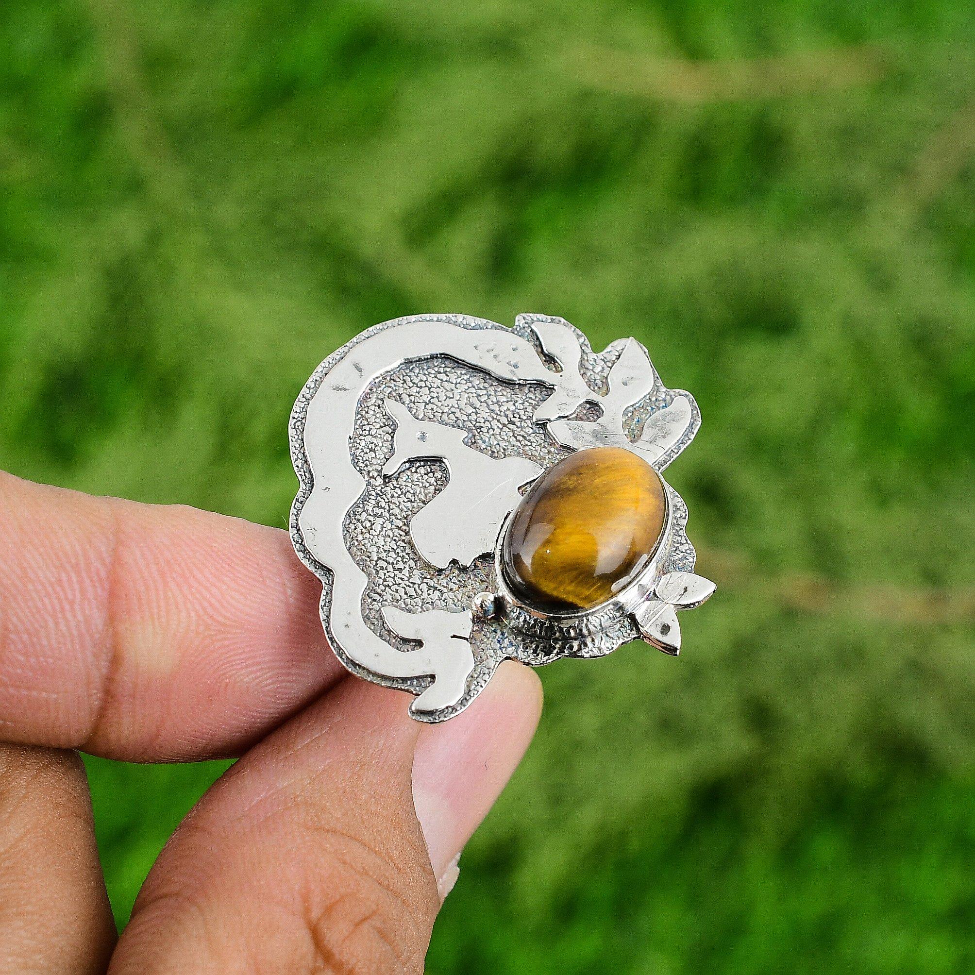 

Oval Tiger s Eye Gemstone 925 Sterling Silver Bezel Boho Solitaire Ring Jewelry Adjustable
