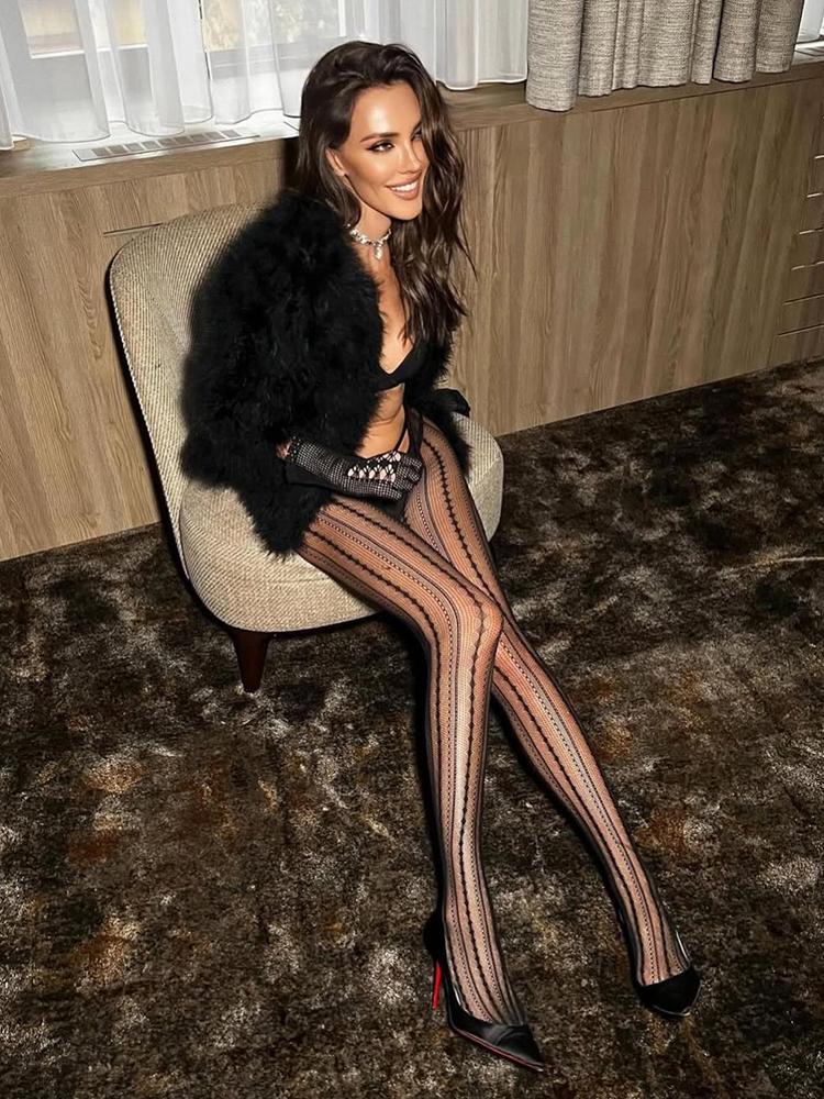 Striped Lace Patterned Fishnet Tights for Women 2025 Summer Fishnets Leggings Lace Sexy Hollow Out See Through Tights Pantyhose